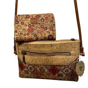 Cork Crossbody Purse & Wallet Set Portugal Vegan Floral Lightweight Travel Boho